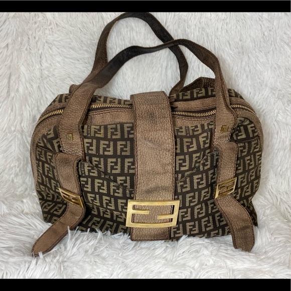 Fendi Handbags - FENDI Brown Zucca Leather Satchel - Vintage